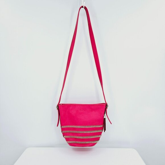 Coach Whiplash Mini Duffel Bag Hot Pink Gold Metallic Stitching Crossbody Strap - Picture 13 of 13